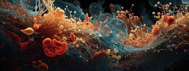 Microscopic view of an immune response to infection and disease. - obrazy, fototapety, plakaty
