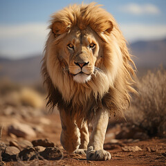 Obraz premium King of the Savanna: A Majestic Lion's Journey,portrait of a lion,portrait of a male lion