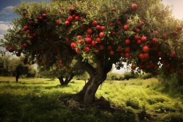 An image of a tree with apples. Generative AI