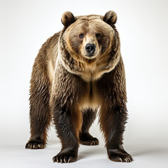 Obraz premium Winter Wanderer: A Brown Bear's Snowy Stroll,brown bear isolated on white