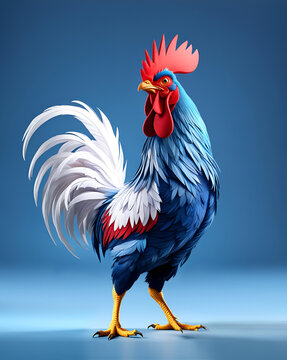 Coq tricolore bleu blanc rouge, mascotte sportive de l'&eacute;quipe de France - IA g&eacute;n&eacute;rative
