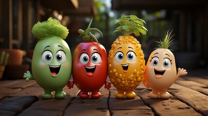 Whimsical vegetable cartons Depiction in Graphic Design