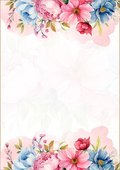 Pink white and blue vector realistic golden luxury invitation with flora and flower