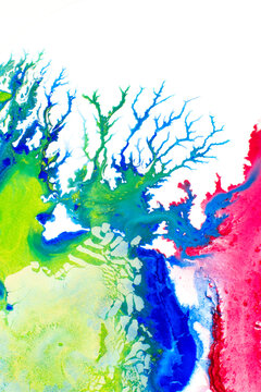 Abstract ink Waves Acrylic Background, ink shaped corals. Painting trees