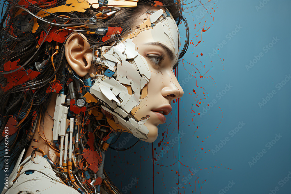 Aufkleber beautiful female robot with artificial intelligence made with generative ai