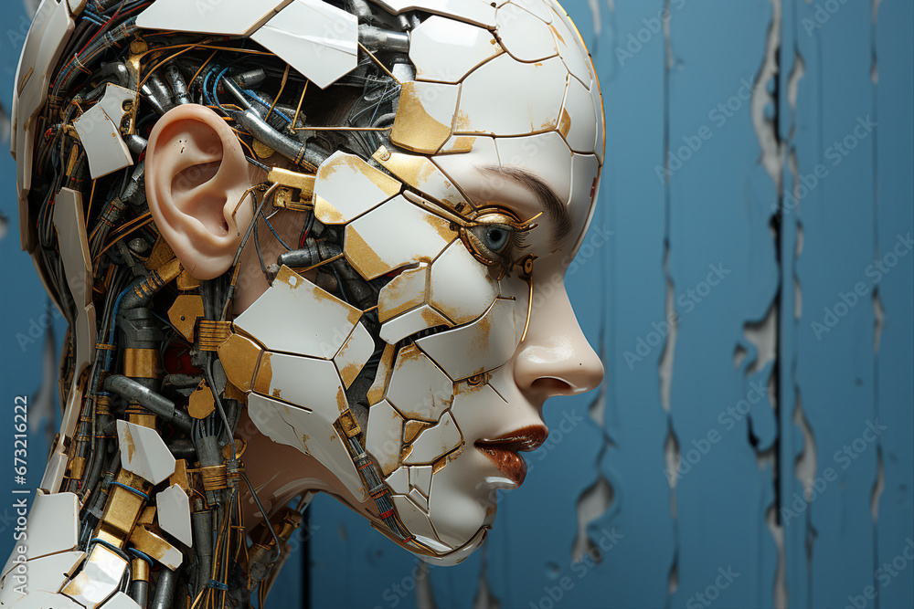 Poster beautiful female robot with artificial intelligence made with generative ai