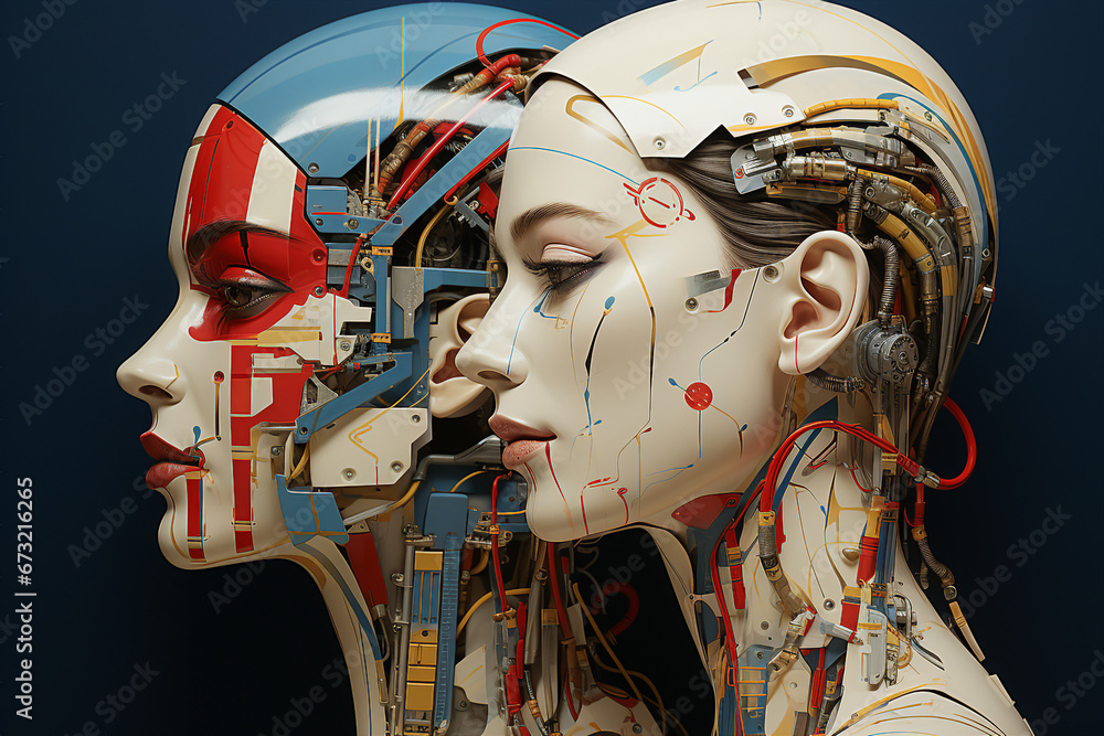 Aufkleber portrait of ai generated robot with integrated hologram and technology elements