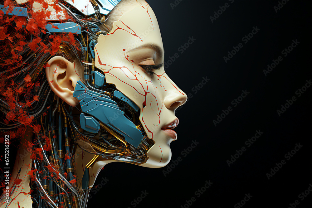 Poster generative ai picture of beautiful robotic human android future 3d robot invention