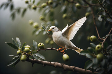 A peace dove carrying an olive branch as a sign of peace