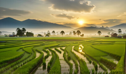 Rural paddy field at morning