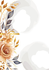 Brown and white elegant watercolor background with flora and flower