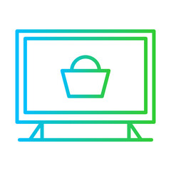 Television advertisement marketing icon with blue and green gradient outline style. television, video, advertising, tv, screen, movie, media. Vector Illustration