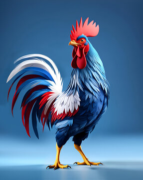 Coq tricolore bleu blanc rouge, mascotte sportive de l'&eacute;quipe de France - IA g&eacute;n&eacute;rative