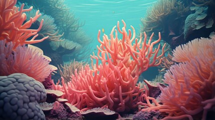 Naklejka na ściany i meble corals and algae on the seabed.