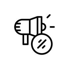 Discount announcement marketing icon with black outline style. discount, sale, promotion, offer, megaphone, banner, announcement. Vector illustration