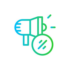 Discount announcement marketing icon with blue and green gradient outline style. discount, sale, promotion, offer, megaphone, banner, announcement. Vector illustration