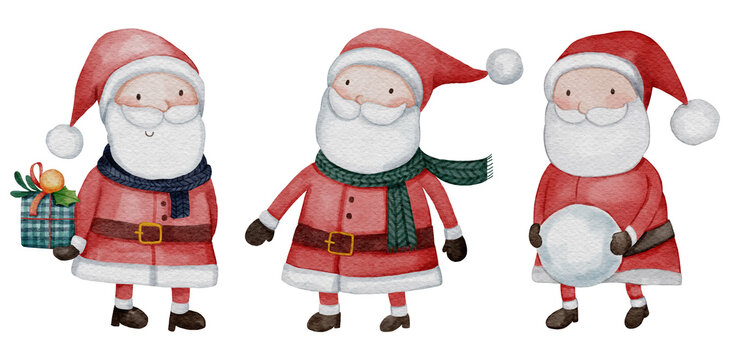 Santa claus . Christmas theme . Watercolor paint cartoon characters . Isolated . Set 10 of 15 . illustration .