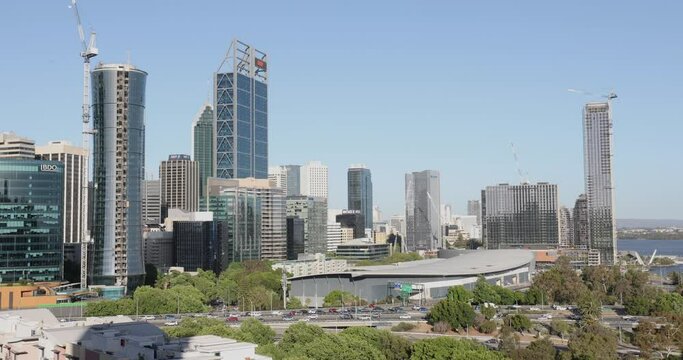 Perth skyscraper skyline during daylight hours, Western aAustralia