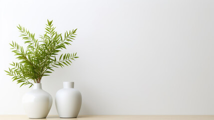 Fototapeta na wymiar A vibrant green plant with lush leaves is elegantly placed in a white ceramic vase against a minimalist white background.