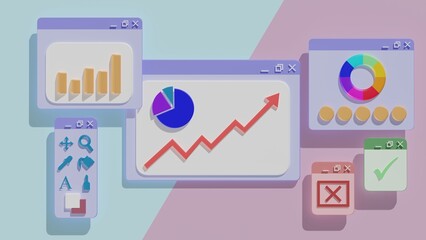 business graph editing, marketint concept, design, 3D render illustration