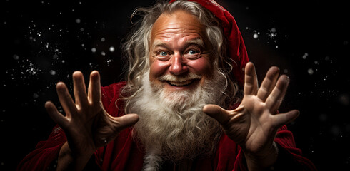 Old funny Santa Claus, Saint Nicholas, christmas time, Banner size, winter evening, wallpaper...