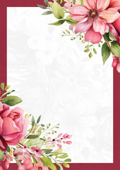 Pink red and white modern background watercolor invitation with floral and flower