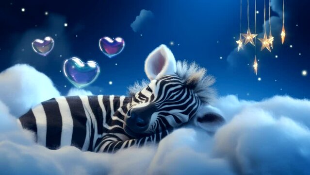 Lullaby For Babies video template looping BABY zebra Sleep on cloud, relax and nice dream on night 4k quality	