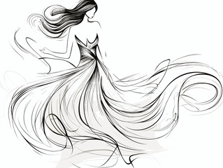 Drawing of Vector illustration of Elegance women illustration separated, sweeping overdrawn lines.