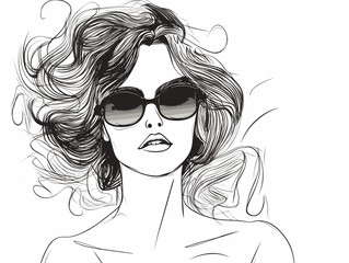 Drawing of Vector illustration of Women in sunglasses. illustration separated, sweeping overdrawn lines.