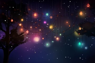 Illustration of colorful lights in the night sky. Generative AI