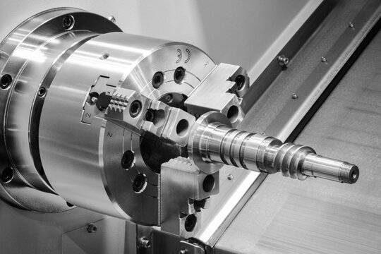 Manufacturing CNC professional lathe machine, Industrial concept.