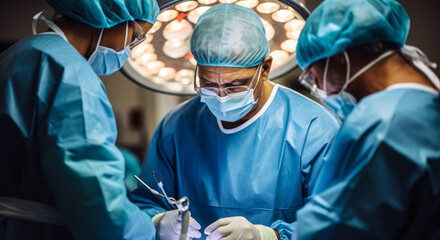 Hospital Surgeons in Collaborative Effort During Operation - obrazy, fototapety, plakaty