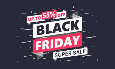 Black Friday sale banner design. up to 55% off. Vector banner template design.