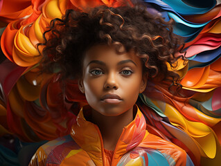 Young dark skin person abstract colorful background