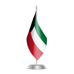 Kuwait flag - 3D mini flag hanging on desktop flagpole. Usable for summit or conference presentaiton. Vector illustration with shading.