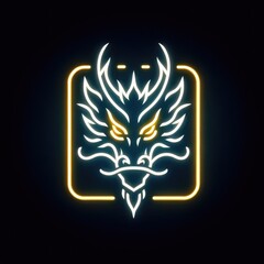 Obraz premium Neon blue and yellow dragon on a dark background. Line art. Design concept for your logo. Futuristic, Asian, simbol of the 2024 year. Chinese New Year. 