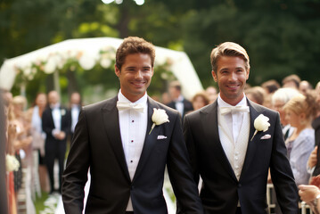 Gay Wedding Male Caucasian Couple Outdoors