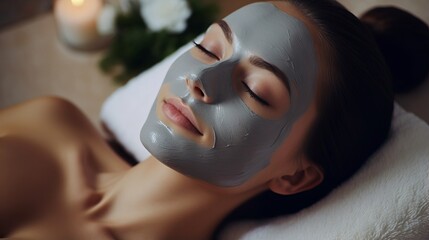 young woman with facial skin care mask.