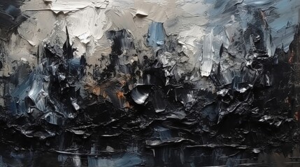 Closeup of abstract rough black gray dark colored art painting texture, with oil brushstroke, pallet knife paint on canvas. Decor concept. Wallpaper concept. Art concept. 3d conceptrt concept. 