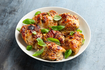 Baked Honey mustard chicken thighs with herbs