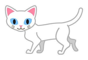 Walking White cat 01 - cartoonish clip art