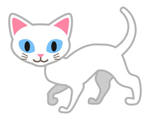 Walking White cat 02 - cartoonish clip art