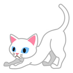 Stretching White cat - cartoonish clip art