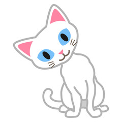 White cat sitting with its head tilted - cartoonish clip art
