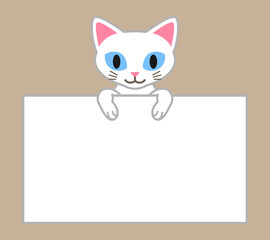 White cat holds a blank whiteboard