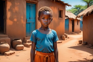 portrait of young african american boy in village of oia - village of the village in madagascar portrait of young african american boy in village of oia - village of the village in madagascar portrait - obrazy, fototapety, plakaty