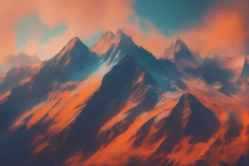 Foto op Plexiglas 3d illustration of mountains, mountain landscape 3d illustration of mountains, mountain landscape beautiful mountain landscape. colorful, illustration © Shubham