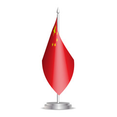 Obraz premium China flag - 3D mini flag hanging on desktop flagpole. Usable for summit or conference presentaiton. Vector illustration with shading.
