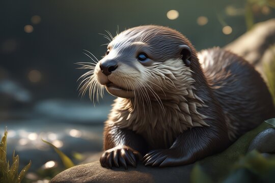 cute otter on the river cute otter on the river cute animal illustration. cute otter, animal, wild animal