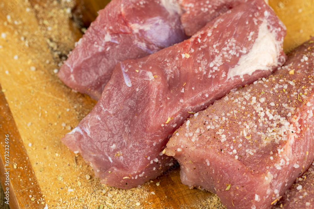 Wall mural raw pork during preparation for baking